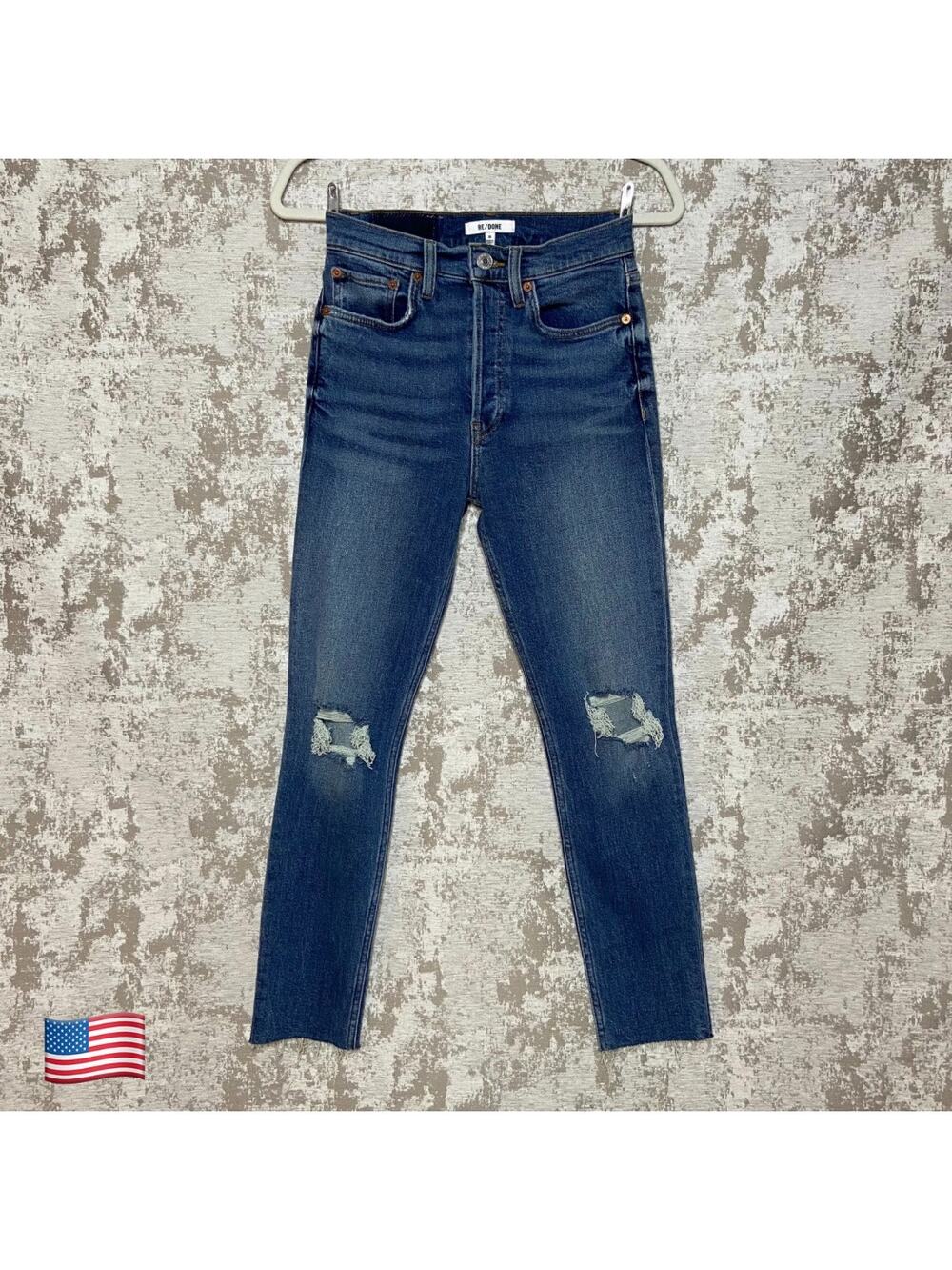 Re/Done 90's Comfort Stretch High Rise Ankle Crop Jeans in Dusk Destroy